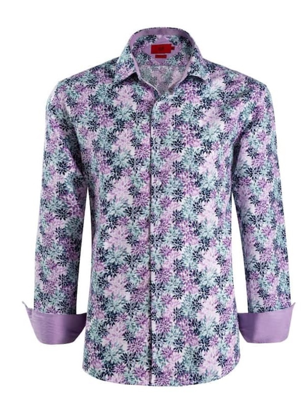 Elie Balleh Boys' Purple Slim Fit Floral Sport Button-Down Shirt size 20